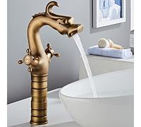 Miscelatore per Lavabo da Bagno A Due Maniglie in Ottone A Forma di Drago, con Un Foro, per Montaggio su Piano, per Lavabo sopra Il Piano, per Acqua Calda E Fredda-B