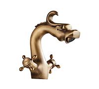 Miscelatore per Lavabo da Bagno A Due Maniglie in Ottone A Forma di Drago, con Un Foro, per Montaggio su Piano, per Lavabo sopra Il Piano, per Acqua Calda E Fredda-A