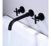 Miscelatore per lavabo da bagno a parete con doppia maniglia in ottone nero Rubinetto con finitura cromata calda e fredda con opzioni in oro bianco/lucido BLACK