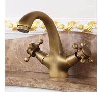 Miscelatore per Lavabo da Bagno, Rubinetto per Lavabo Antico retrò, Rubinetti per Lavandino con Acqua Calda E Fredda, Miscelatore per Lavello con Doppia Maniglia A Croce, Rubinetto per Lava