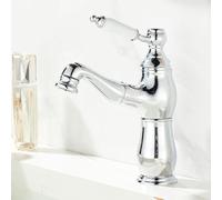 Miscelatore per Lavabo retrò con Doccetta Estraibile, Rubinetti da Bagno, Rubinetto Monocomando Caldo E Freddo, Silver+White