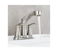 Miscelatore per lavello estraibile a doppia maniglia, ottone multifunzione con finitura spazzolata per un facile controllo dell'acqua e arredamento moderno del bagno