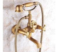 Miscelatore per Vasca da Bagno A Parete con Soffione Doccia, Set Doccetta retrò A Doppia Leva, Rubinetti per Vasca con Attacco Doccia in Ottone., Antique a