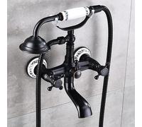Miscelatore per Vasca da Bagno A Parete con Soffione Doccia, Set Doccetta retrò A Doppia Leva, Rubinetti per Vasca con Attacco Doccia in Ottone., Black Antique B