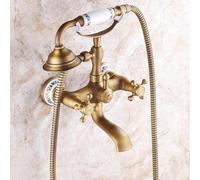Miscelatore per Vasca da Bagno A Parete con Soffione Doccia, Set Doccetta retrò A Doppia Leva, Rubinetti per Vasca con Attacco Doccia in Ottone., Antique B