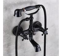 Miscelatore per Vasca da Bagno A Parete con Soffione Doccia, Set Doccetta retrò A Doppia Leva, Rubinetti per Vasca con Attacco Doccia in Ottone., Black Antique a