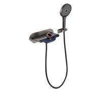 Miscelatore per vasca da bagno con doccia a parete, grigio canna di fucile, rubinetto a cascata con doccia, doccetta a 3 modalità, miscelatore per bagno con soffione doccia e set flessibile