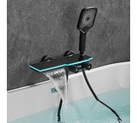 Miscelatore per Vasca da Bagno con Doccia A Parete, Nero, Digitale, Miscelatore per Doccia A Cascata con Doccetta, Doccia A LED, Black