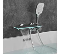 Miscelatore per Vasca da Bagno con Doccia A Parete, Nero, Digitale, Miscelatore per Doccia A Cascata con Doccetta, Doccia A LED, Chrome