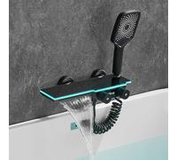 Miscelatore per Vasca da Bagno con Doccia A Parete, Nero, Digitale, Miscelatore per Doccia A Cascata con Doccetta, Doccia A LED, Black