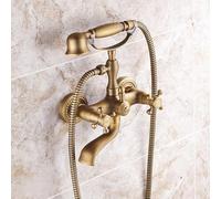 Miscelatore per vasca da bagno con soffione doccia, doppia maniglia a croce, montaggio a parete, design retrò in ottone, finitura anticata