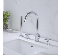 Miscelatore per vasca da bagno e doccia, nero, 4 fori, montaggio su piano, rubinetto per vasca, doppia leva estraibile, maniglia a croce, miscelatore per bagno girevole c