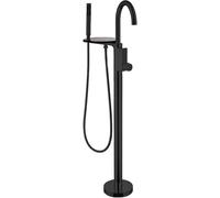 Miscelatore per Vasca da Bagno Indipendente, Maniglia A Doppio Controllo, Rubinetto da Pavimento, Set Doccia con Mensola, Pulsante, Rubinetto da Incasso in Stile Scatola（Black）