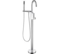 Miscelatore per Vasca da Bagno Indipendente, Maniglia A Doppio Controllo, Rubinetto da Pavimento, Set Doccia con Mensola, Pulsante, Rubinetto da Incasso in Stile Scatola（Chrome）