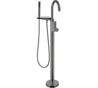 Miscelatore per Vasca da Bagno Indipendente, Maniglia A Doppio Controllo, Rubinetto da Pavimento, Set Doccia con Mensola, Pulsante, Rubinetto da Incasso in Stile Scatola（Gun Gray）