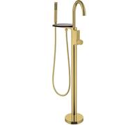 Miscelatore per Vasca da Bagno Indipendente, Maniglia A Doppio Controllo, Rubinetto da Pavimento, Set Doccia con Mensola, Pulsante, Rubinetto da Incasso in Stile Scatola（Gold）