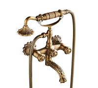 Miscelatore per vasca e doccia in ottone vintage - Rubinetto per vasca da bagno a parete con doppie maniglie, doccetta e tubo flessibile da 1,5 m - Rubinetti per vasca da bagno in stile antico per un