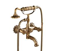 Miscelatore per vasca e doccia in ottone vintage - Rubinetto per vasca da bagno a parete con doppie maniglie, doccetta e tubo flessibile da 1,5 m - Rubinetti per vasca da bagno in stile antico per un