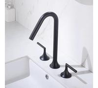 Miscelatore rubinetto alto in ottone a due maniglie for lavabo, Torneira Gourmet De Cozinha, acqua calda e fredda, bagno, grigio, nero, cromato(Black two)