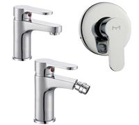Miscelatore Rubinetto Bidet Cromato + Miscelatore Rubinetto Lavabo Cromato + Miscelatore Doccia Ad Incasso Da Parete