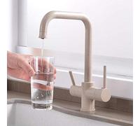 Miscelatore Rubinetto per lavello da Cucina a 3 Vie Granito Beige Rubinetto per Acqua Potabile Rubinetto da Cucina - Doppi Manici in Ottone Massiccio Beccuccio Girevole a 360 Gradi Miscelato
