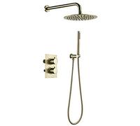 Miscelatore Set Doccia Bagno Shwoer Rubinetto Set Doccia Oro Spazzolato 2 Maniglie Deviatore Controllo Termostatico Valvola Miscelatrice Set Sistema Doccia,12inch