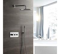 Miscelatore Set Doccia Set Doccia 30cm Set Doccia termostatico Rotondo Rubinetto Doccia in Rame Top Spray 2 Tipi di Sistema Doccia Famiglia a Parete Argento Bagno Bello e Pratico