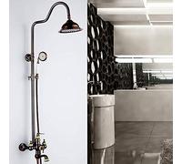 Miscelatore Set Doccia Set Doccia Set Doccia per Bagno Europeo Decorazione in Giada Sistema Doccia a Mano in Rame Booster Ugello Rubinetto Regolabile in Altezza Champagne Bronze 3 funzioni Round Top