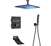 Miscelatore Set Doccia Sistema Doccia a Scomparsa Set Rubinetto Doccia termostatico a LED Set Doccia antiscottatura Nero Opaco con doccetta e soffione a Pioggia Tecnologia avanzata di iniezione