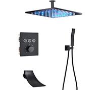 Miscelatore Set Doccia Sistema Doccia a Scomparsa Set Rubinetto Doccia termostatico a LED Set Doccia antiscottatura Nero Opaco con doccetta e soffione a Pioggia Tecnologia avanzata di iniezione