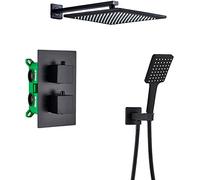 Miscelatore Set Doccia Sistema Doccia Incasso Set Miscelatore Termostatico Doccia Set Doccia Antiscottatura Nero Opaco A Parete con Doccetta E Soffione A Pioggia Tecnologia Avanzata di Iniezione