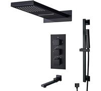Miscelatore Set Doccia Sistema Doccia Set Doccia termostatico a Incasso Set Doccia antiscottatura a Parete Nero Opaco con doccetta e soffione a Pioggia Tecnologia avanzata di iniezione d'Aria