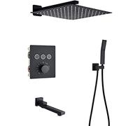 Miscelatore Set Doccia Sistema Doccia Set Rubinetto Doccia Incasso Termostatico Set Doccia Antiscottatura A Parete Nero Opaco con Doccetta E Soffione A Pioggia Tecnologia Avanzata di Iniezione