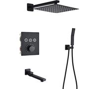 Miscelatore Set Doccia Sistema Doccia Set Rubinetto Doccia Incasso Termostatico Set Doccia Antiscottatura A Parete Nero Opaco con Doccetta E Soffione A Pioggia Tecnologia Avanzata di Iniezione