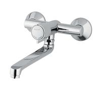 Miscelatore temporizzato per lavabo/lavello serie MINIMAL a parete con comando a pulsante e bocca girevole 140 mm - Idral