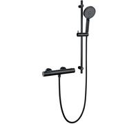 miscelatore termostatico doccia, set, pulsante sicurezza, 38°C, doccetta, nero
