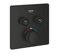 GROHE Grohtherm SmartControl - Termostato Quadrato Incasso per Doccia o Vasca (2 Valvole, Push ON-OFF, Girevole per Volume, Pulsante Sicurezza 38°C), Nero Opaco