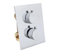 Miscelatore termostatico per doccia con uscita G1/2 a 2 vie e 2 maniglie rotonde in ottone cromato, valvola termostatica rotonda nascosta doppia doccia (cromata)