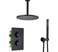 Miscelatore Termostatico per Doccia, Nero Opaco, Montaggio A Soffitto, Colonna Doccia A Pioggia, Doppia Maniglia, Miscelatore Conceashower, Montaggio A Parete D,16inch Ceiling Mount