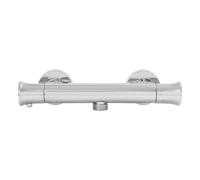 Miscelatore termostatico per vasca da bagno, montaggio a parete, costante 20 - 50 °C, distanza di installazione regolabile 13 - 18 cm, anticalcare, cerniera e doccia, 25,7 cm