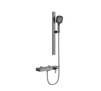 Miscelatore Vasca da Bagno con Doccetta 3 Geti, Rubinetto Vasca da Bagno a Cascata con Ripiano in Vetro, Muro Miscelatore Doccia con Progettazione dei Tasti del Pianoforte.