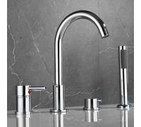 Miscelatore Vasca da Bagno con Doccetta 360° Rotante a Collo di Coccole Rubinetto Bordo Bagno Dual Mode,Cromo Placcato