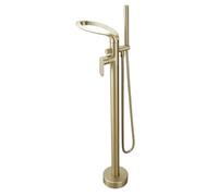 Miscelatore Vasca da Bagno Freestanding Cascata Oro Spazzolato Acqua Fredda e Calda Ottone Rubinetto per Vasca da Bagno-Oro Spazzolato