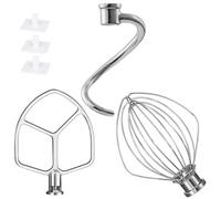 Miscelatori da cucina Accessori in acciaio inox per miscelatori KitchenAid, frusta a filo K256WW, gancio per impasto da 6 QT e paletta a lama piatta per aiuto da cucina 5,5-6 litri con testa