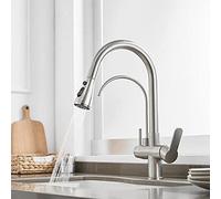 Miscelatori monocomando girevoli, Rubinetto da cucina a 3 vie con doccetta estraibile, rotazione a 360°, filtro for acqua calda e fredda, uscita in ottone nero(Brushed)