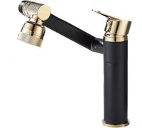Miscelatori per Lavabo Rubinetto per Lavabo Interamente in Rame Rubinetto per Lavabo Caldo E Freddo Bagno Mobiletto per Bagno retrò Arte Rubinetto Girevole per Lavabo da Appoggio, Black+Gold Short