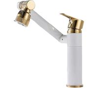 Miscelatori per Lavabo Rubinetto per Lavabo Interamente in Rame Rubinetto per Lavabo Caldo E Freddo Bagno Mobiletto per Bagno retrò Arte Rubinetto Girevole per Lavabo da Appoggio, White + Gold Dwarf