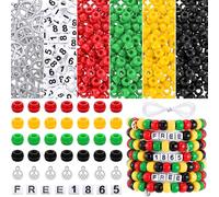 Misdary 30 set di braccialetti Juneteenth Kit per la creazione di perline Pony Artigianato con segno di pace 1865 Lettera gratuita Perline Giugno Giorno della storia nera Mese Gioielli fai da te Arti