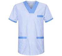 MISEMIYA - Abbigliamento Lavoro Unisex Collo Picco Maniche Corte Uniforme Clinica Ospedale Pulizia Veterinario IGIENE OSPITALITÁ - Ref.817 - Large, Celeste T817-4