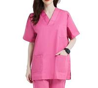 MISEMIYA - Abbigliamento Lavoro Unisex Collo Picco Maniche Corte Uniforme Clinica Ospedale Pulizia Veterinario IGIENE OSPITALITÁ - Ref.817-4XL, Rosa
